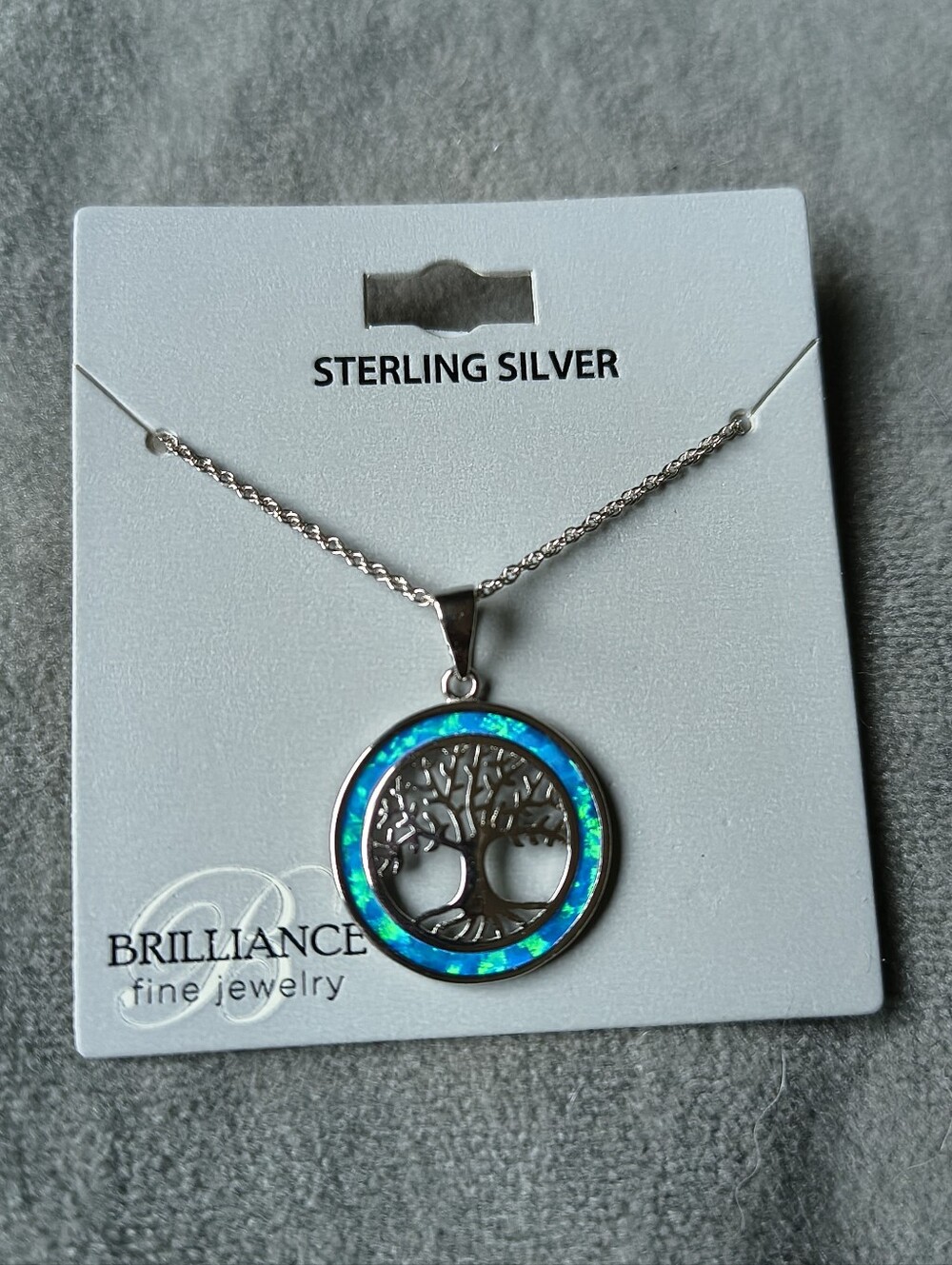 Sterling Silver Blue Opal Tree of Life Pendant Necklace 18"